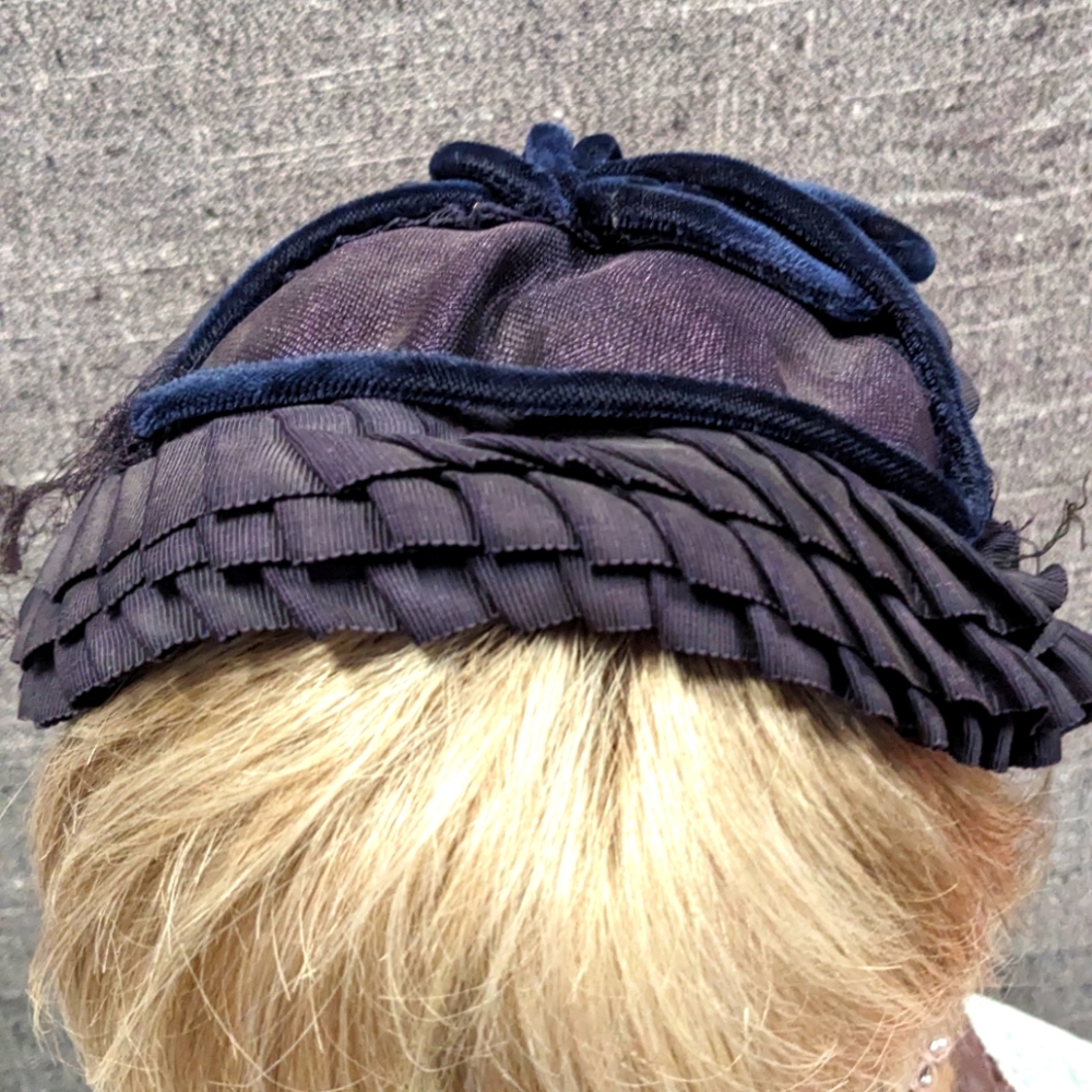 1940s 50s Navy Pleated Flat Bonnet/ Half Cap
